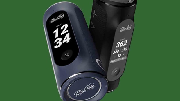 The Blue Tees golf Player+ GPS unit and speaker.